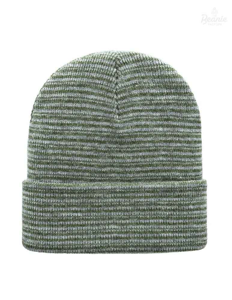 Cuffed Beanie - Circular knit  Winter Hat - Traditional - Contrast - Gray / Green