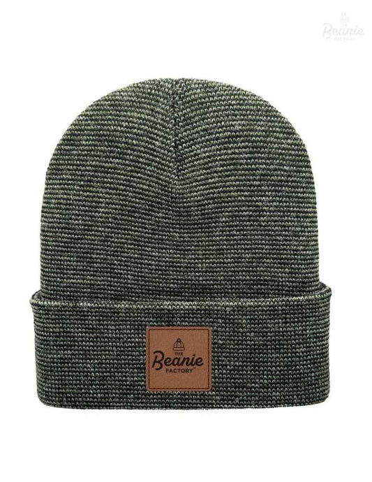 Cuffed Beanie - Circular knit  Winter Hat - Traditional - Fusion - Black / Green