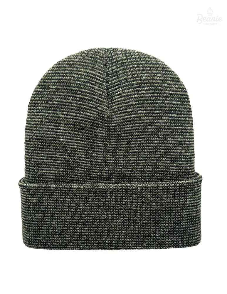 Cuffed Beanie - Circular knit  Winter Hat - Traditional - Fusion - Black / Green