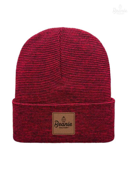 Cuffed Beanie - Circular knit  Winter Hat - Traditional - Fusion - Black / Red