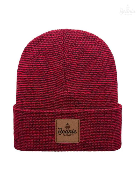Cuffed Beanie - Circular knit  Winter Hat - Traditional - Fusion - Black / Red