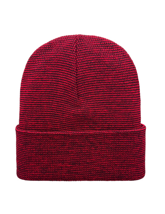 Cuffed Beanie - Circular knit  Winter Hat - Traditional - Fusion - Black / Red