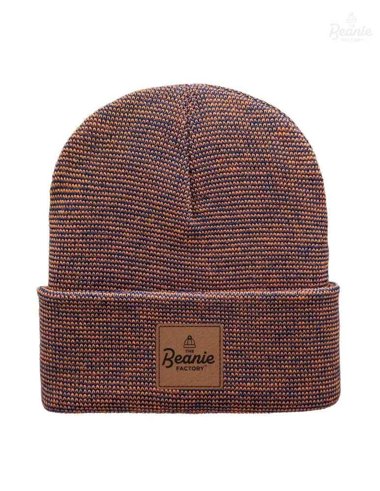 Cuffed Beanie - Circular knit  Winter Hat - Traditional - Fusion - Blue / Orange