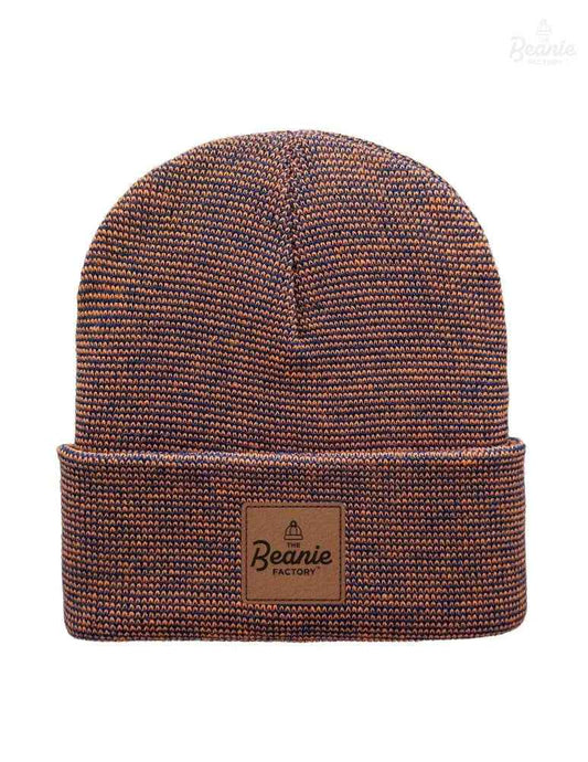 Cuffed Beanie - Circular knit  Winter Hat - Traditional - Fusion - Blue / Orange