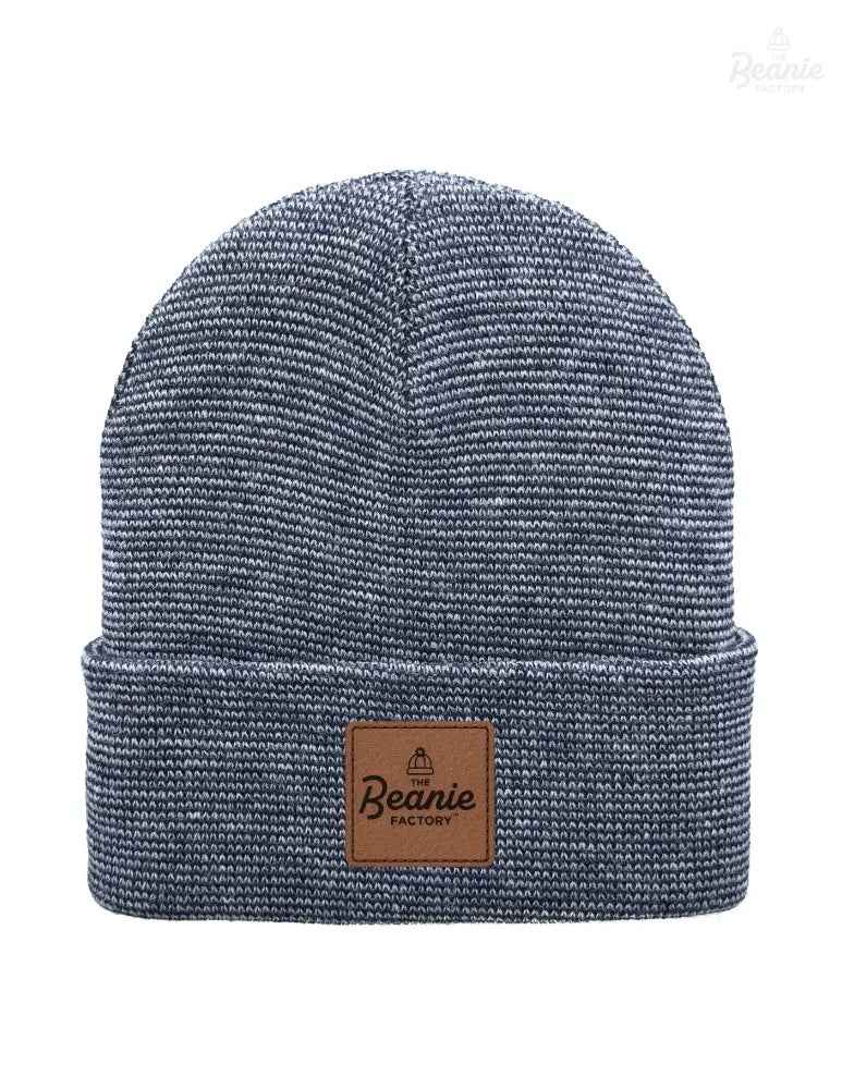 Cuffed Beanie - Circular knit  Winter Hat - Traditional - Fusion - Gray / Denim