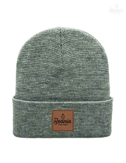 Cuffed Beanie - Circular knit  Winter Hat - Traditional - Fusion - Gray / Green
