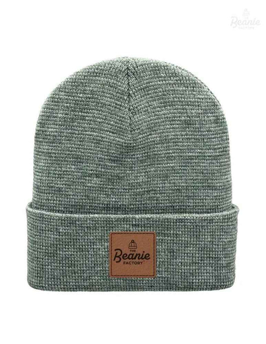 Cuffed Beanie - Circular knit  Winter Hat - Traditional - Fusion - Gray / Green
