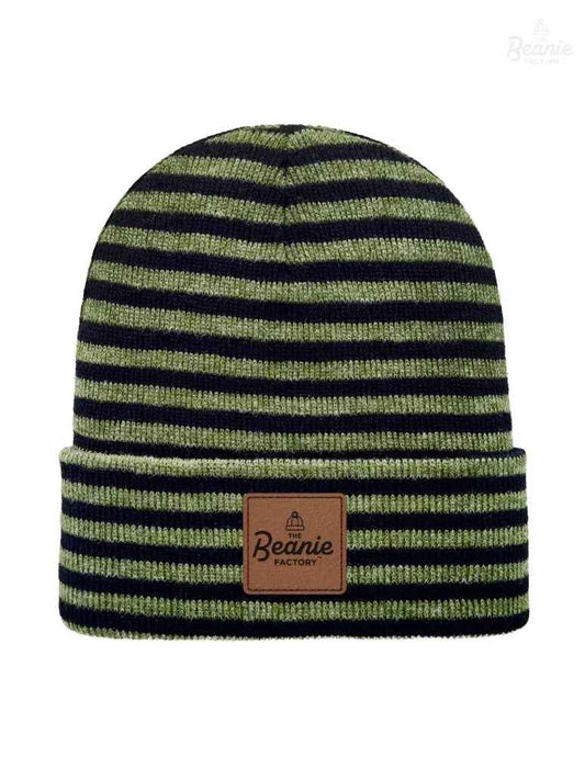 Cuffed Beanie - Circular knit  Winter Hat - Traditional - Roro - Black / Green