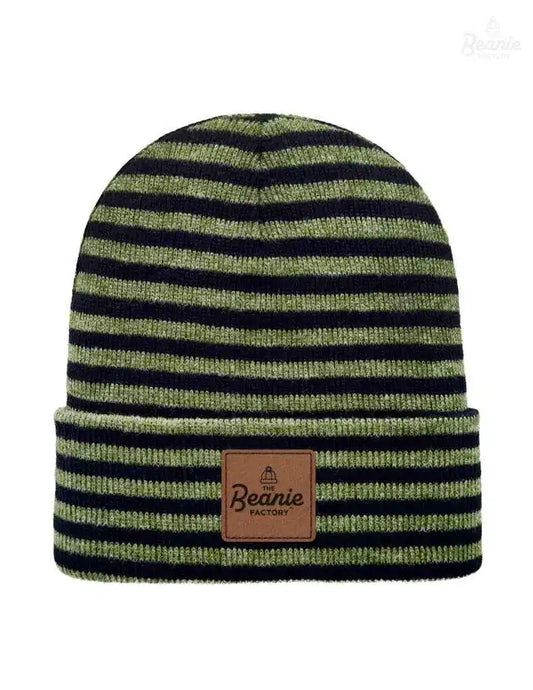Cuffed Beanie - Circular knit  Winter Hat - Traditional - Roro - Black / Green The Beanie Factory Custom, Personlize 