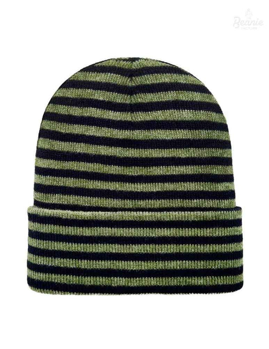 Cuffed Beanie - Circular knit  Winter Hat - Traditional - Roro - Black / Green