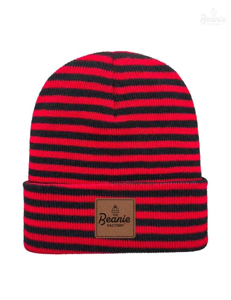 Cuffed Beanie - Circular knit  Winter Hat - Traditional - Roro - Black / Red