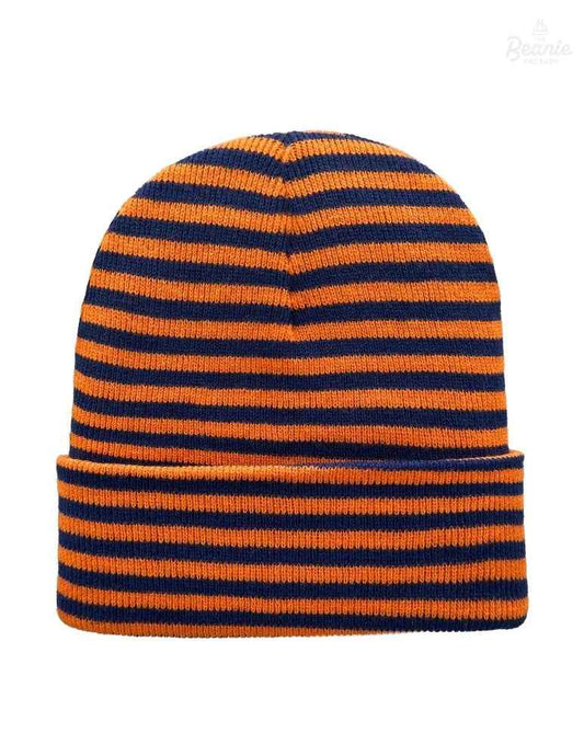 Cuffed Beanie - Circular knit  Winter Hat - Traditional - Roro - Blue / Orange