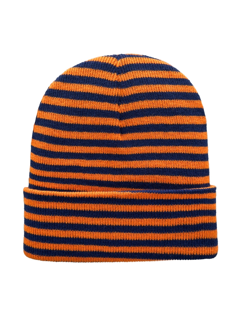 Gorro con puño - Punto circular - Gorro de invierno - Tradicional - Roro - Azul / Naranja