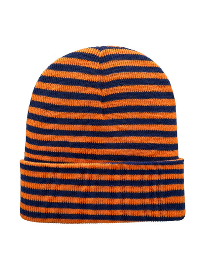 Gorro con puño - Punto circular - Gorro de invierno - Tradicional - Roro - Azul / Naranja