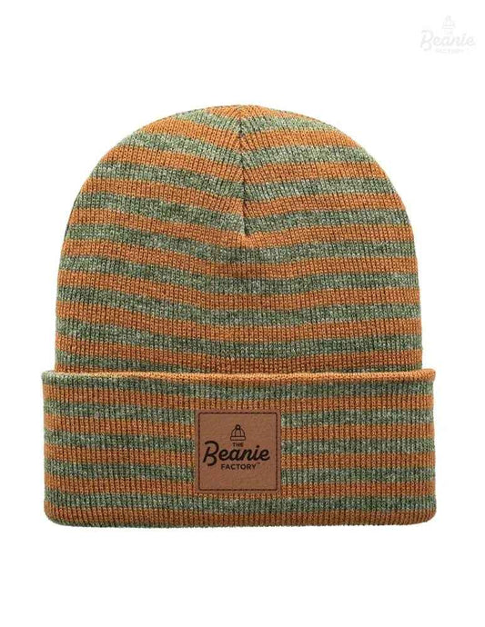 Cuffed Beanie - Circular knit  Winter Hat - Traditional - Roro - Brown / Green