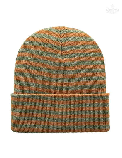 Cuffed Beanie - Circular knit  Winter Hat - Traditional - Roro - Brown / Green