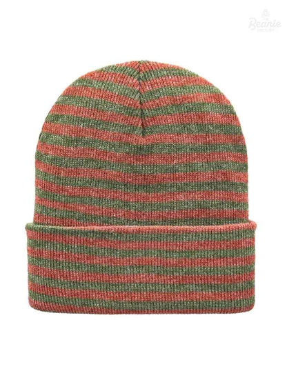 Cuffed Beanie - Circular knit  Winter Hat - Traditional - Roro - Burgundy / Green