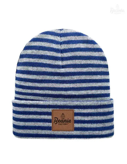Cuffed Beanie - Circular knit  Winter Hat - Traditional - Roro - Gray / Blue The Beanie Factory Custom, Personlize 
