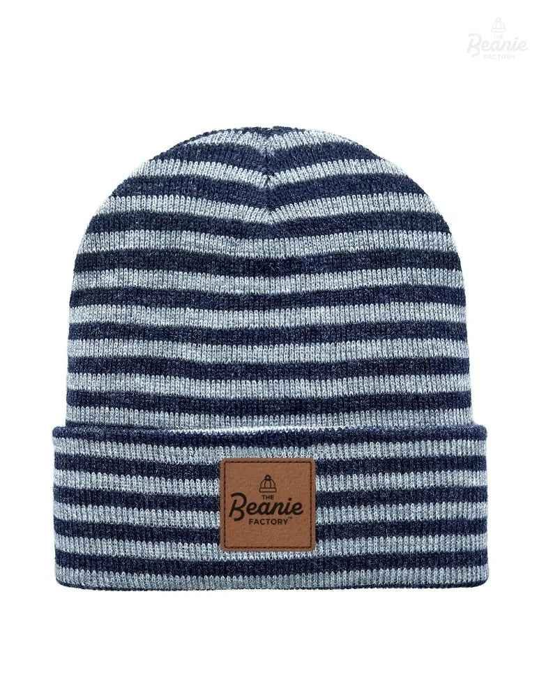 Cuffed Beanie - Circular knit  Winter Hat - Traditional - Roro - Gray / Denim