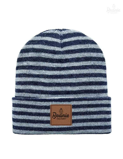 Cuffed Beanie - Circular knit  Winter Hat - Traditional - Roro - Gray / Denim