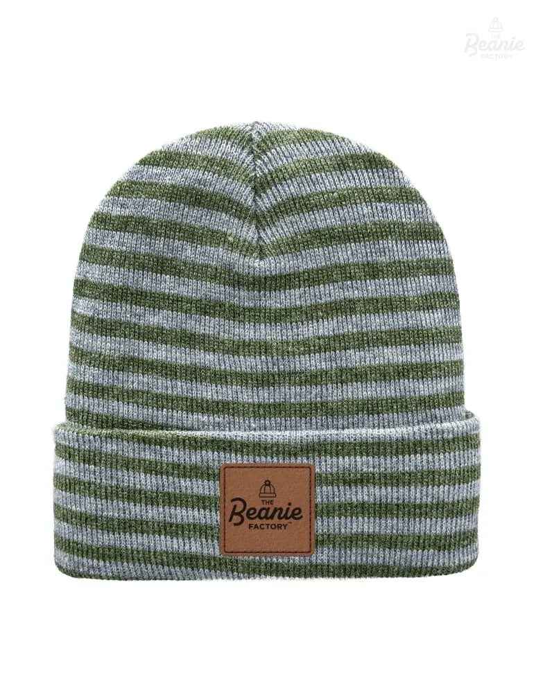 Cuffed Beanie - Circular knit  Winter Hat - Traditional - Roro - Gray / Green