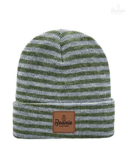 Cuffed Beanie - Circular knit  Winter Hat - Traditional - Roro - Gray / Green