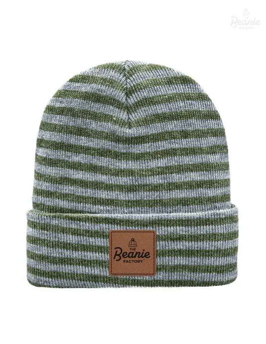 Cuffed Beanie - Circular knit  Winter Hat - Traditional - Roro - Gray / Green