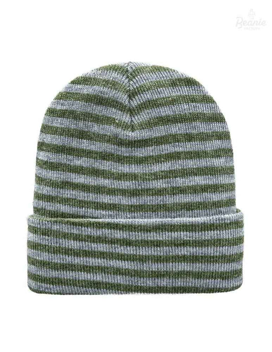 Cuffed Beanie - Circular knit  Winter Hat - Traditional - Roro - Gray / Green