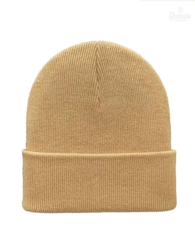 Cuffed Beanie - Circular knit Winter Hat - Traditional - Solid - Beige