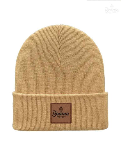 Cuffed Beanie - Circular knit Winter Hat - Traditional - Solid - Beige