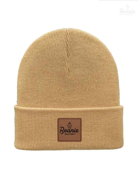 Cuffed Beanie - Circular knit Winter Hat - Traditional - Solid - Beige