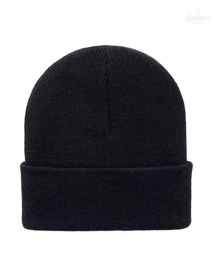 Cuffed Beanie - Circular knit  Winter Hat - Traditional - Solid - Black