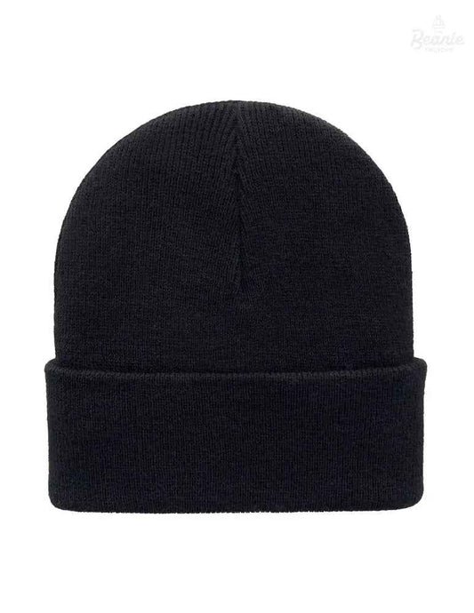Cuffed Beanie - Circular knit  Winter Hat - Traditional - Solid - Black