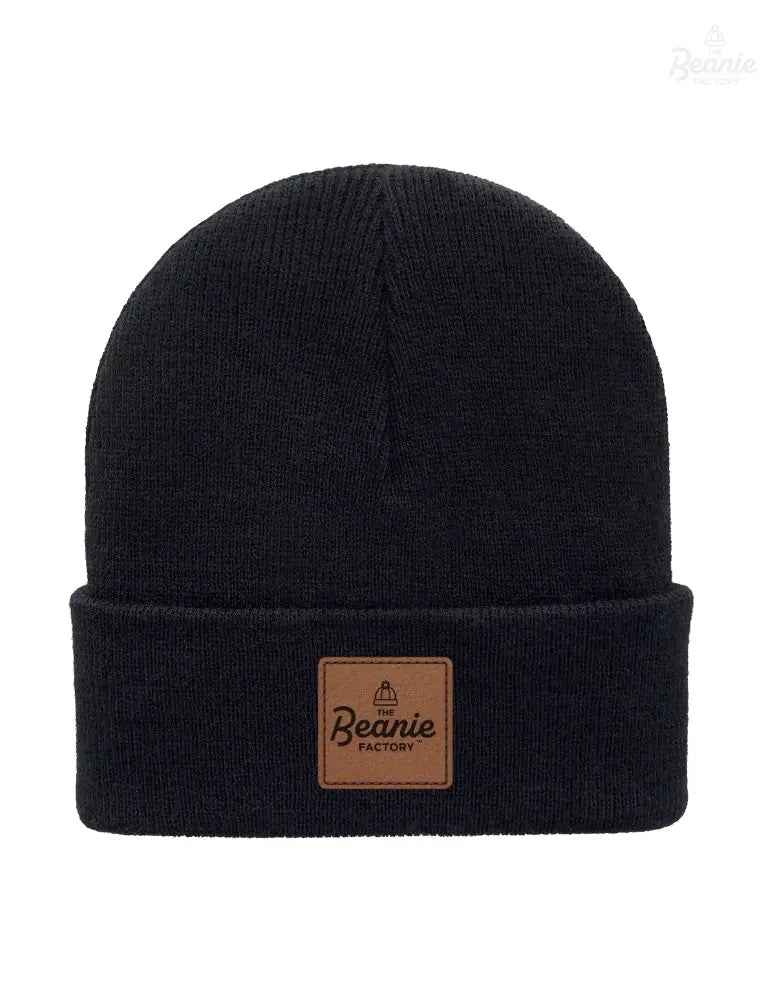 Cuffed Beanie - Circular knit  Winter Hat - Traditional - Solid - Black