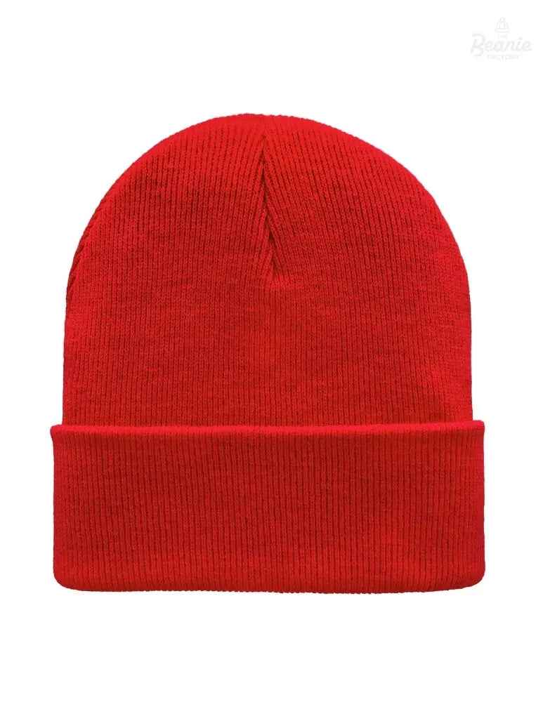 Cuffed Beanie - Circular knit  Winter Hat - Traditional - Solid - Red