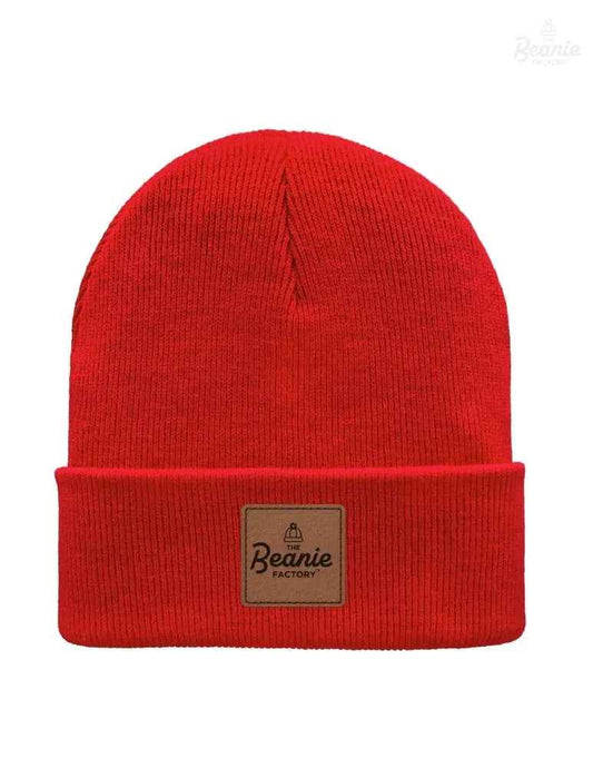 Cuffed Beanie - Circular knit  Winter Hat - Traditional - Solid - Red