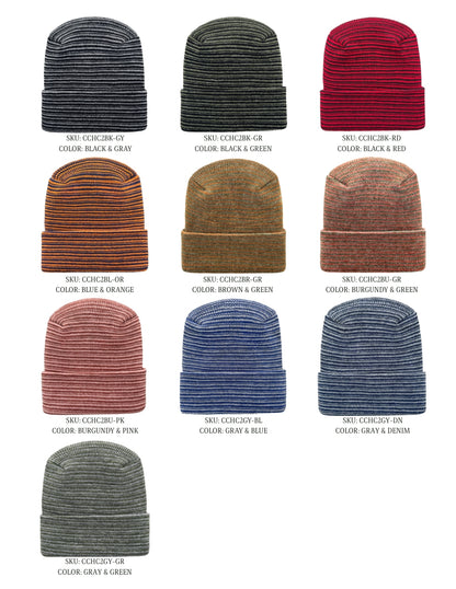 Cuffed Beanie - Circular knit  Winter Hat - H-Stitch - Contrast - Black / Green