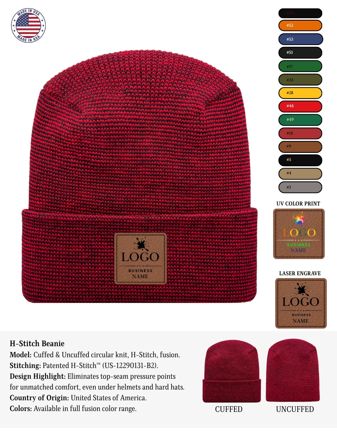 Cuffed Beanie - Circular knit  Winter Hat - H-Stitch - Fusion - Black / Gray