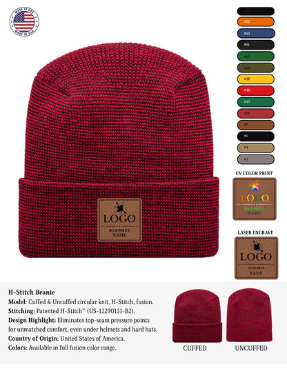 Cuffed Beanie - Circular knit  Winter Hat - H-Stitch - Fusion - Black / Gray