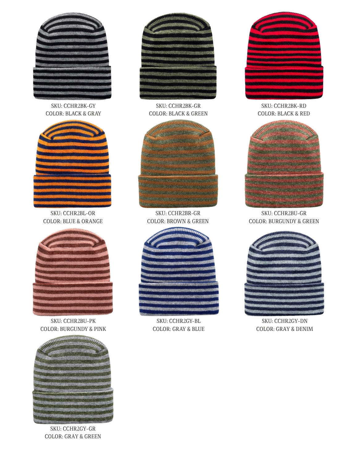 Cuffed Beanie - Circular knit  Winter Hat - H-Stitch - Roro - Black / Green