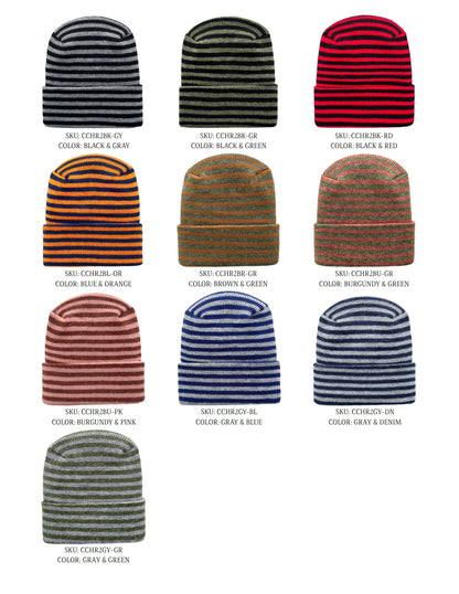 Cuffed Beanie - Circular knit  Winter Hat - H-Stitch - Roro - Black / Green