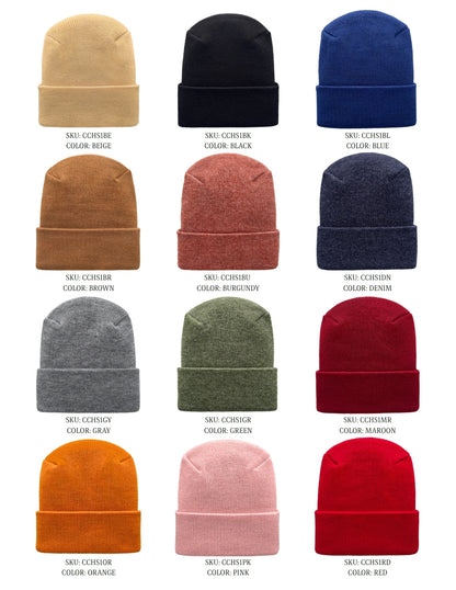 Cuffed Beanie - Circular knit  Winter Hat - H-Stitch - Solid - Burgundy