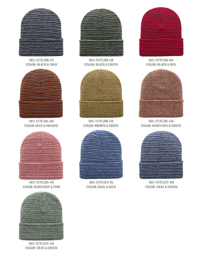 Cuffed Beanie - Circular knit  Winter Hat - Traditional - Contrast - Gray / Denim