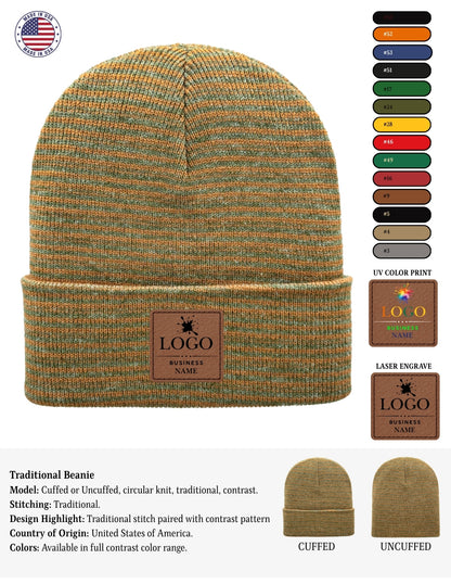 Cuffed Beanie - Circular knit  Winter Hat - Traditional - Contrast - Gray / Denim