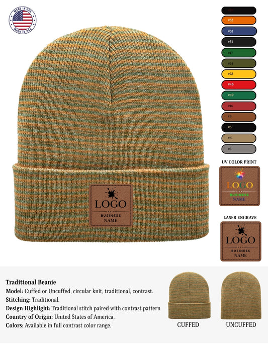 Cuffed Beanie - Circular knit  Winter Hat - Traditional - Contrast - Burgundy / Green