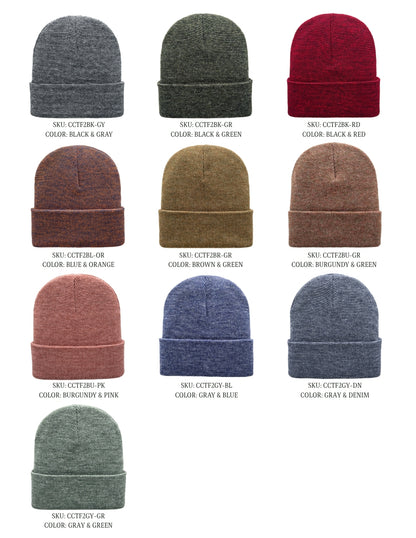 Cuffed Beanie - Circular knit  Winter Hat - Traditional - Fusion - Black / Red