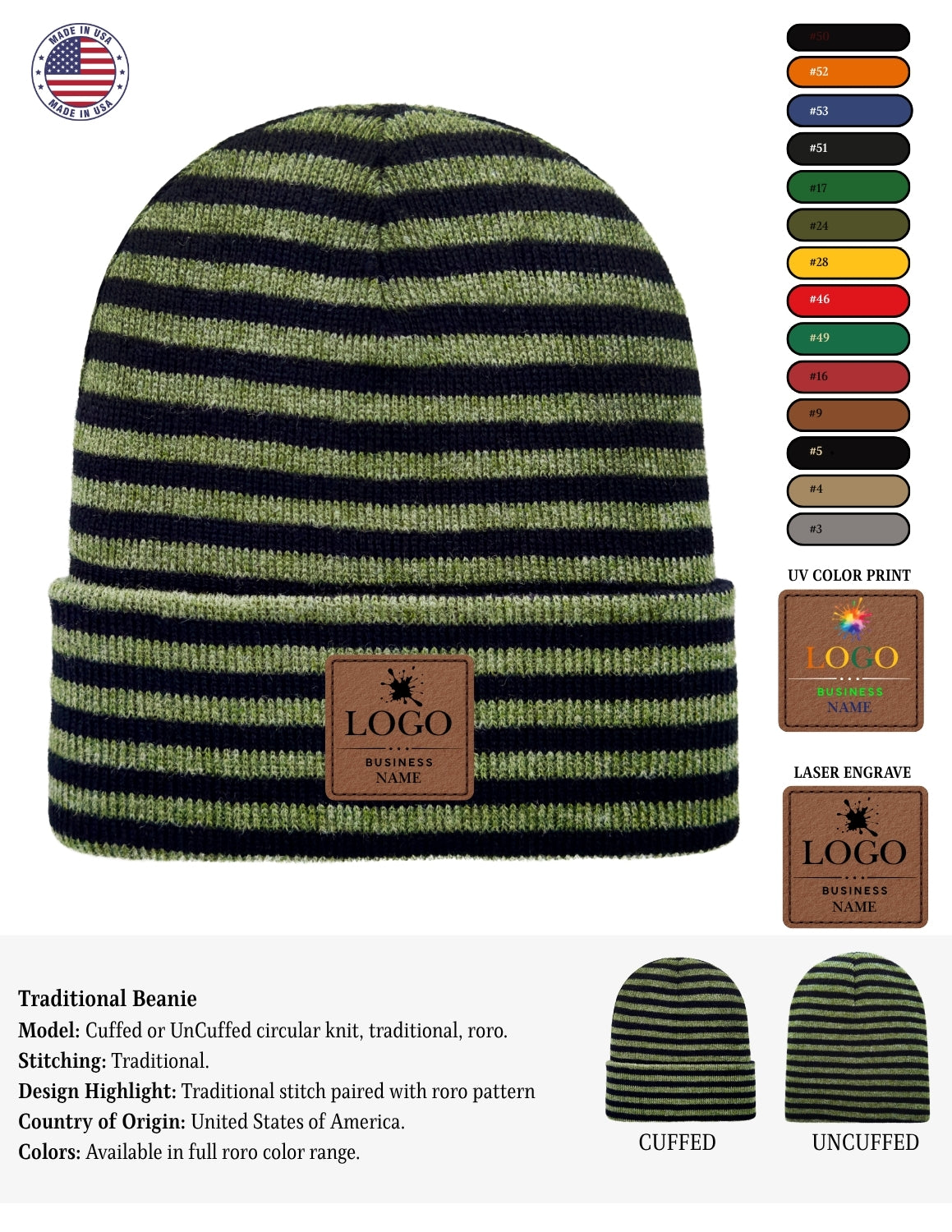 Cuffed Beanie - Circular knit  Winter Hat - Traditional - Roro - Gray / Denim