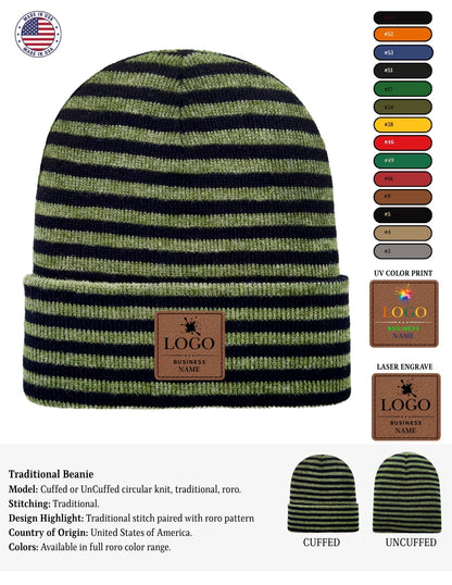 Cuffed Beanie - Circular knit  Winter Hat - Traditional - Roro - Gray / Denim