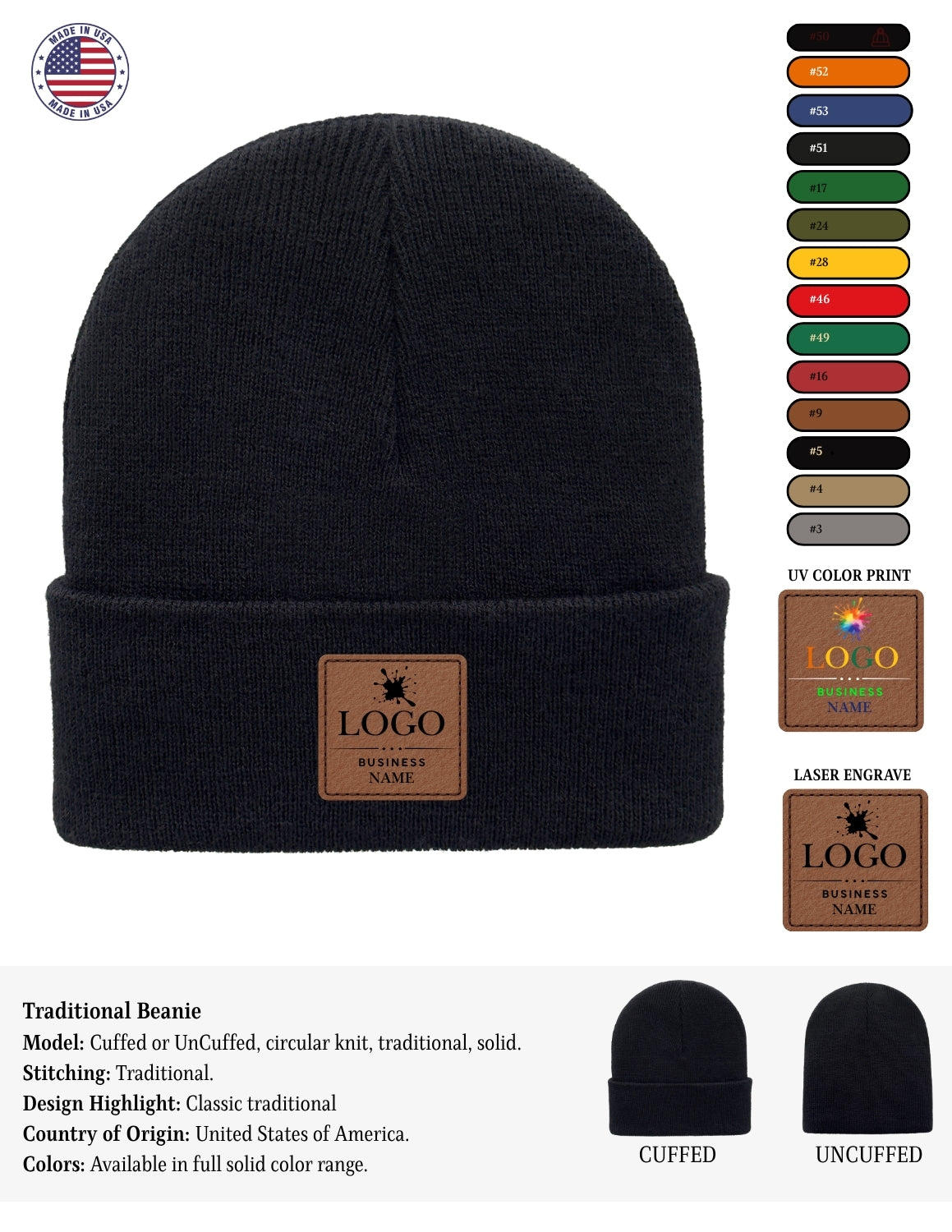 Cuffed Beanie - Circular knit  Winter Hat - Traditional - Solid - Gray