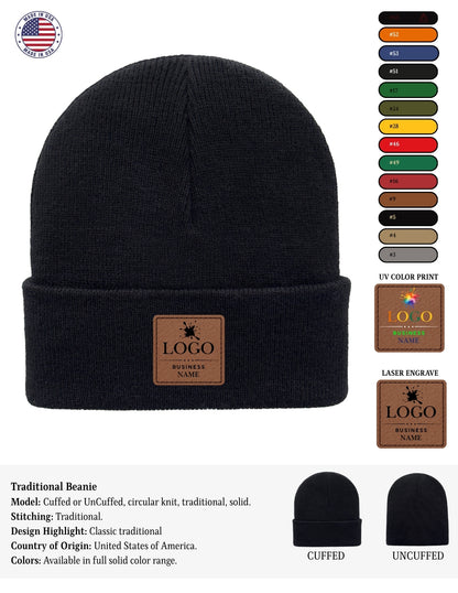 Cuffed Beanie - Circular knit  Winter Hat - Traditional - Solid - Gray